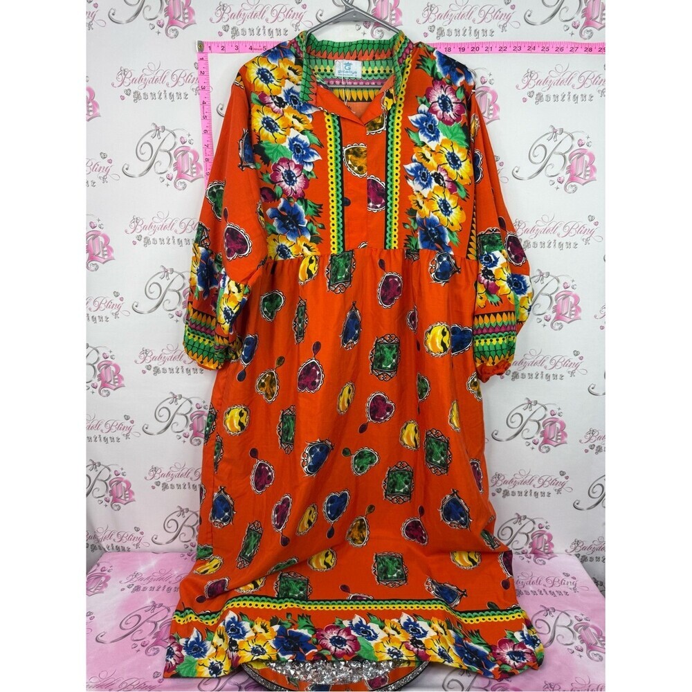 GALABYA Egypt dress jewels Vibrant Orange Floral Maxi Dress